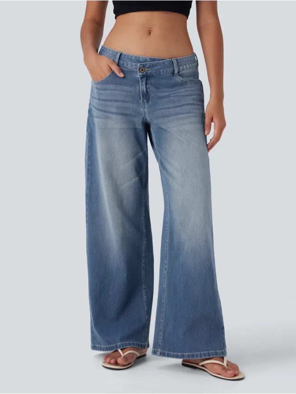 Halara Flex Asymmetric Low Rise Zipper Pockets Baggy Wide Leg Size Medium Petite